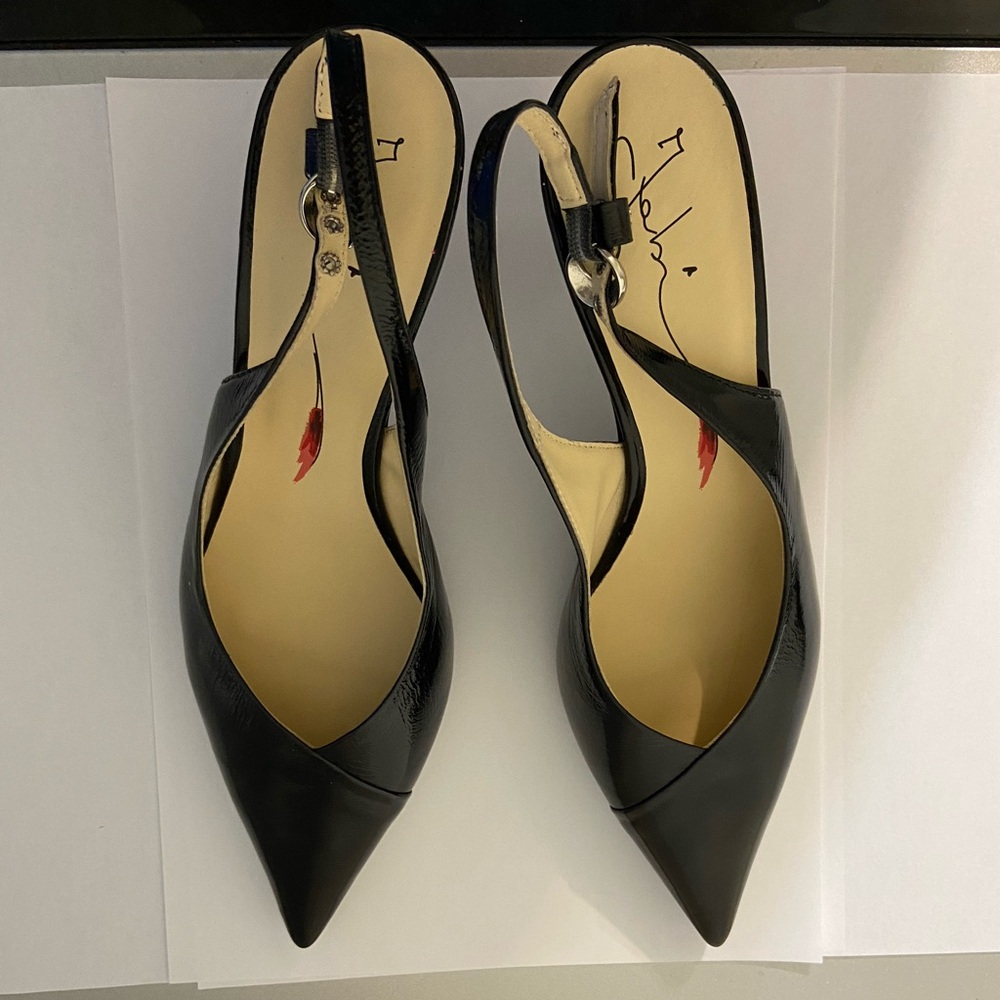 Elegant Black Women's Slingback Heels Fabi Italy patent leather IT37.5/US7
